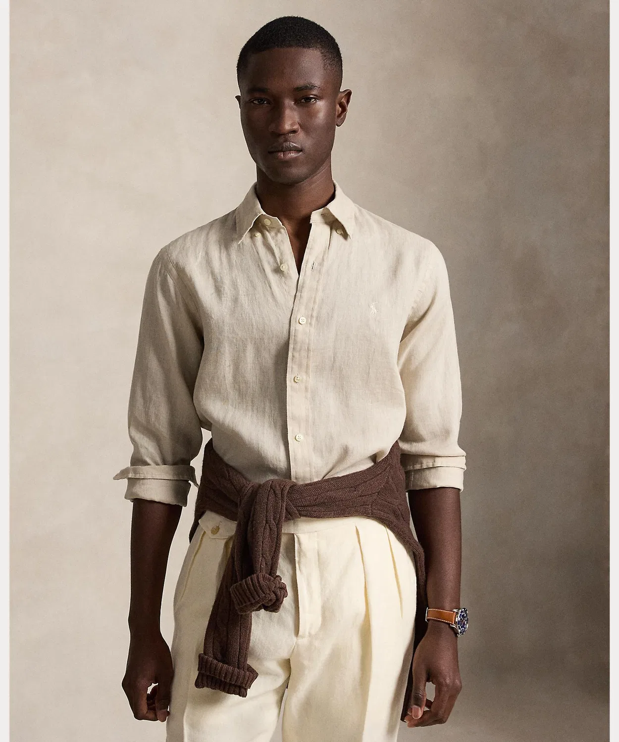 Мужская классическая рубашка из льна с длинным рукавомPolo Ralph Lauren, Grey