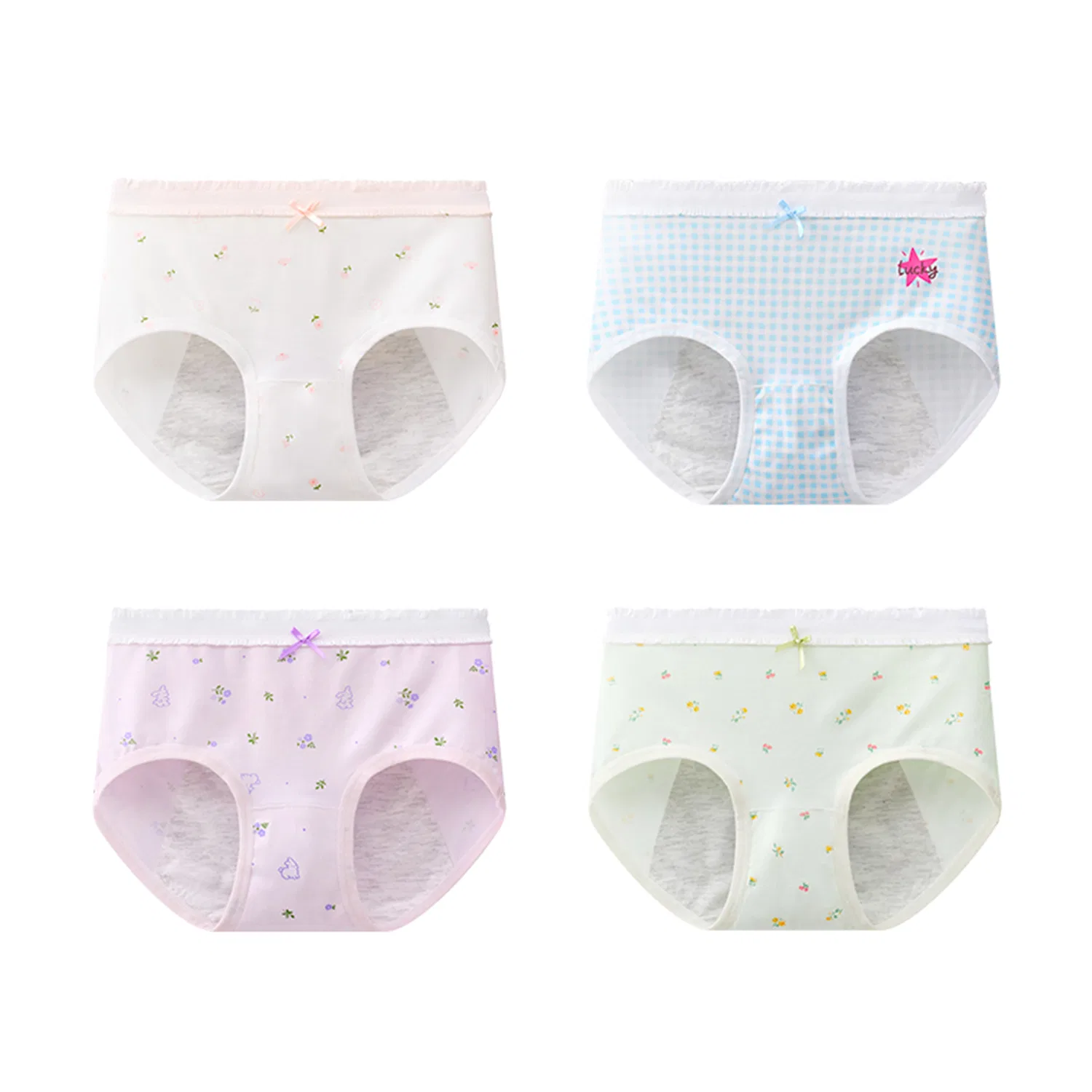 Детские трусы для девочек, комплект из 4 штук, Green Floral+Blue Plaid+Pink+White, MIIOW