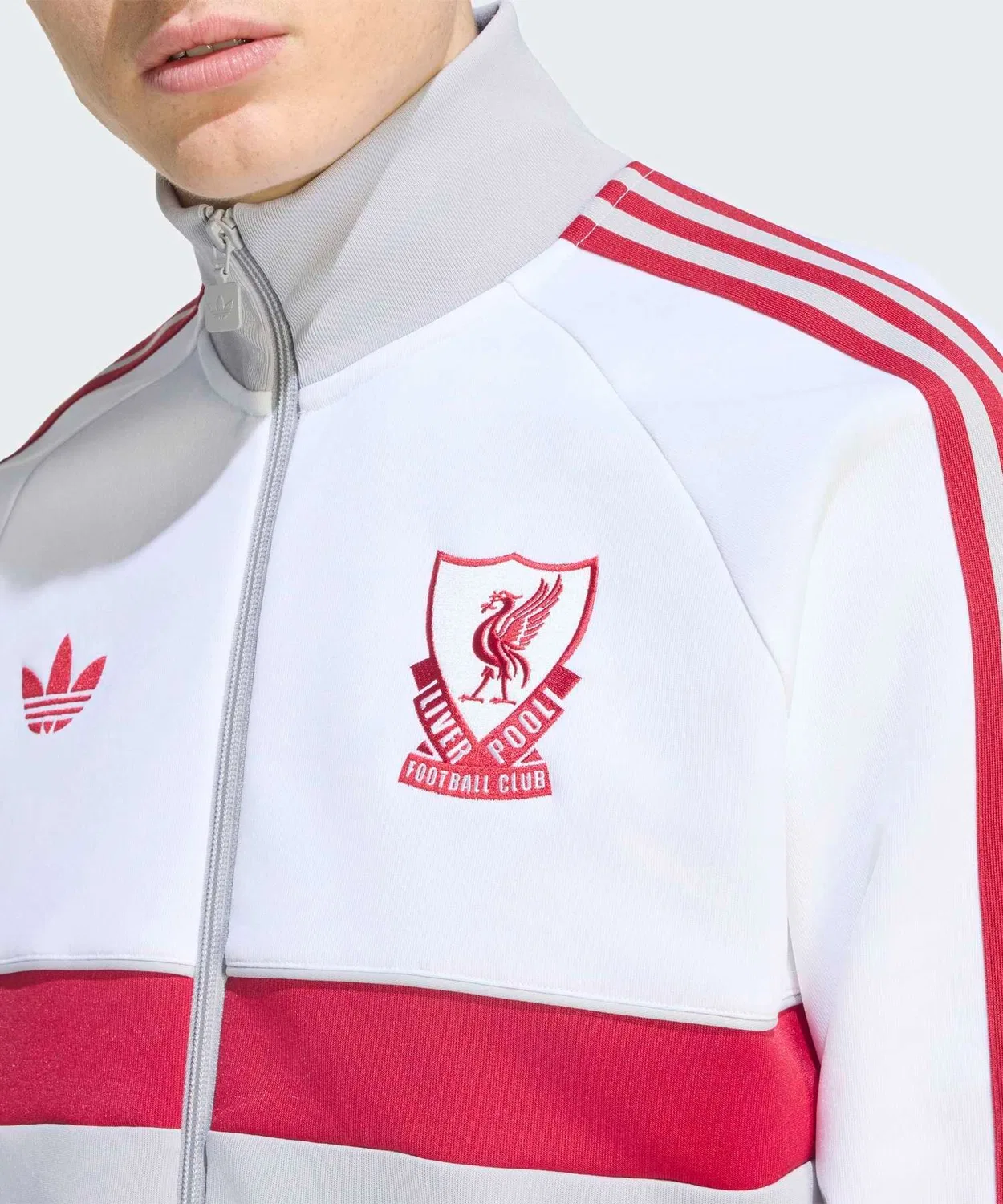 Мужская куртка-джерси с воротником-воронкой Liverpool FC Originals Track Top Adidas, Белый — фото 3