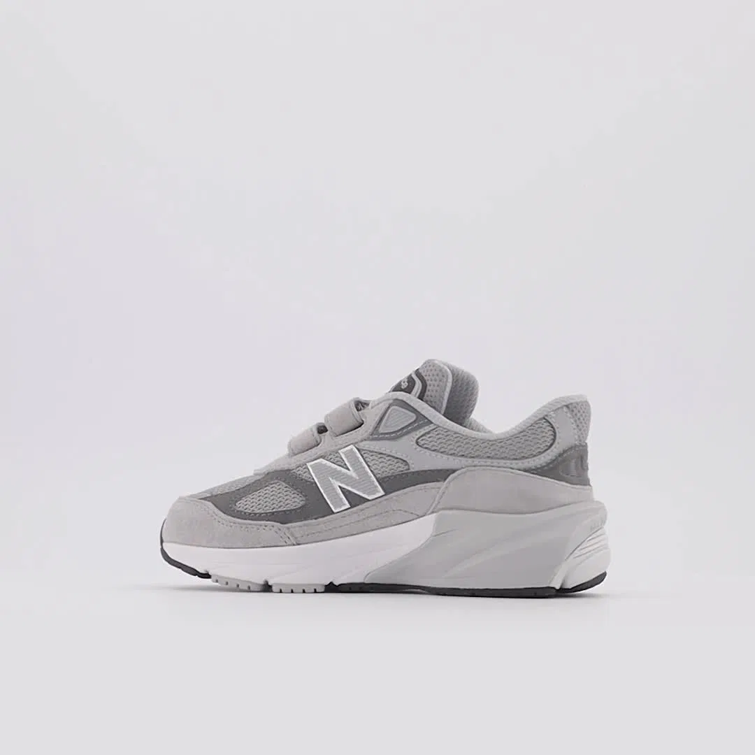 Детские кроссовки на липучках с амортизацией FuelCell 990v6 Hook & Loop New Balance, Grey with Silver — фото 3