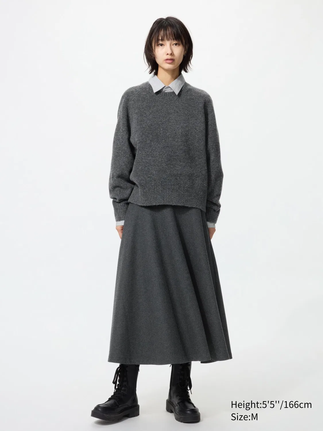 Юбка трикотажная Uniqlo, из трикотажа с начесом, темно-серый