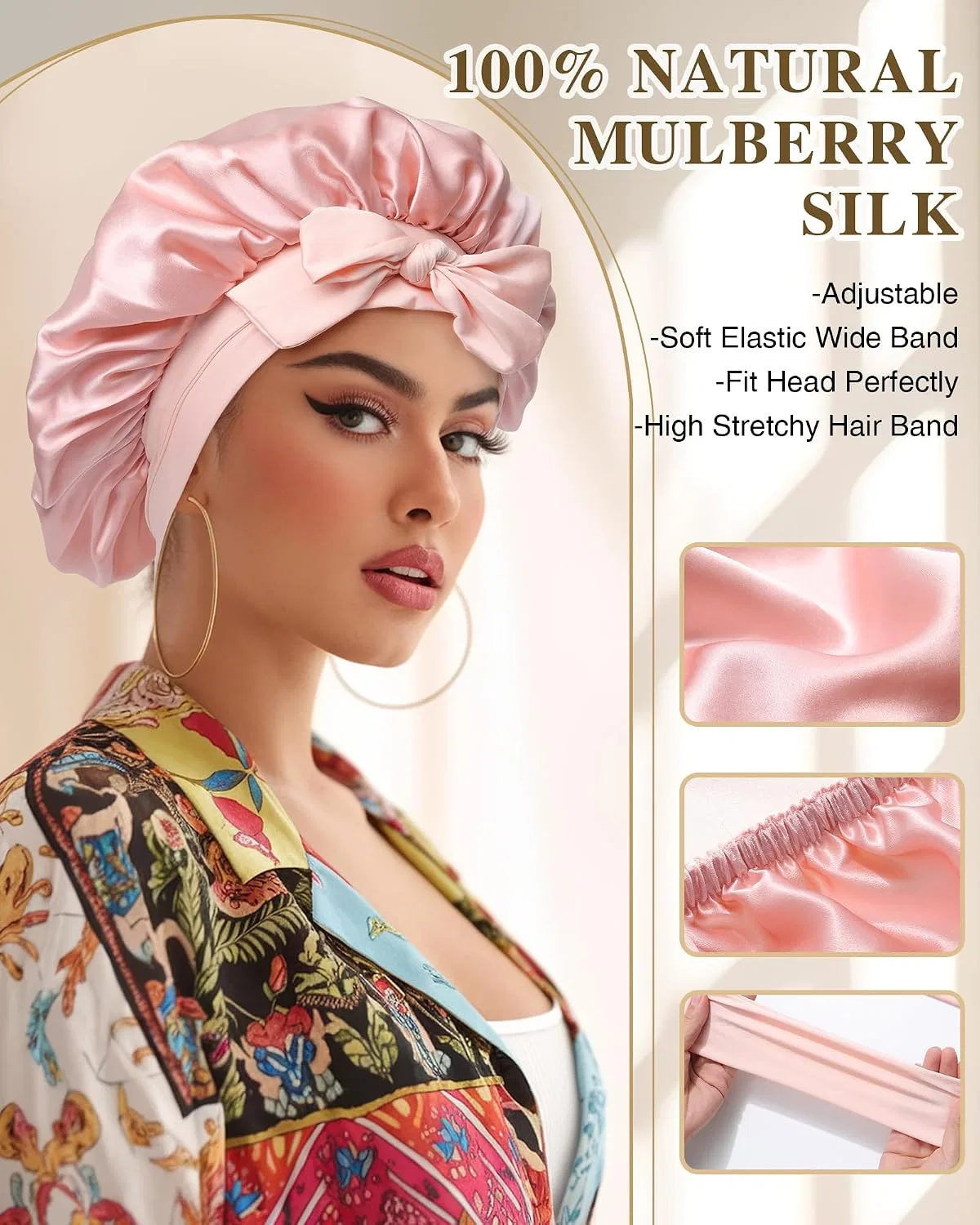 Шапочка для душа Silk, CHLINS, 2 слоя, Pink and Cream — фото 4