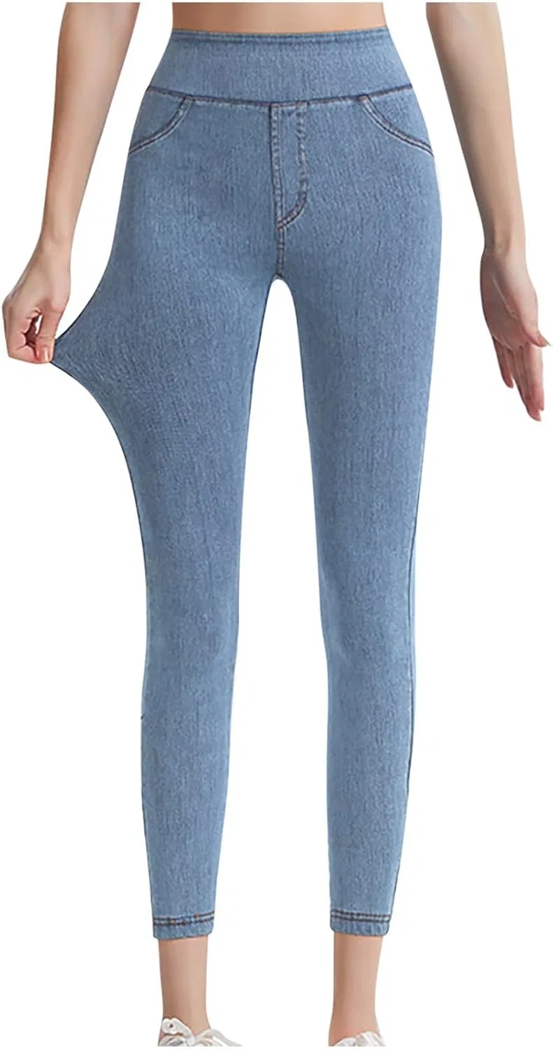 Джинсы скинни, имитация денима, Light Blue-1