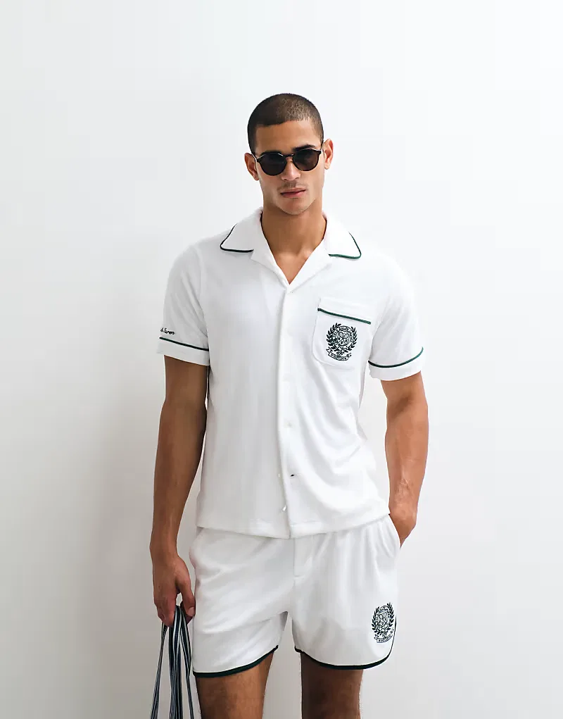 Рубашка махровая с короткими рукавами и вышитым гербом Polo Ralph Lauren Wimbledon Capsule, белый — фото 4