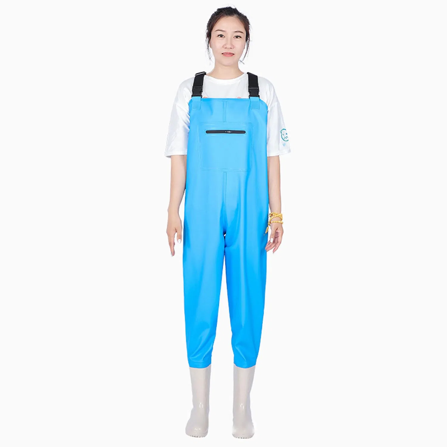 Детские рыбацкие забродные штаны с сапогами Wansiman, Blue With Pocket