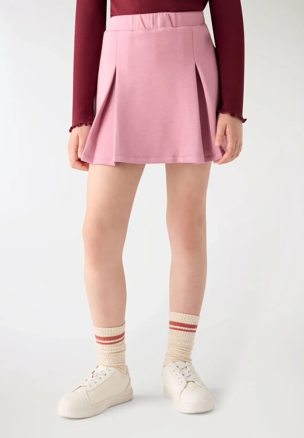 Skort da bambina con pieghe atinta unita - плиссированная юбка Terranova, Rosa Fard — фото 2