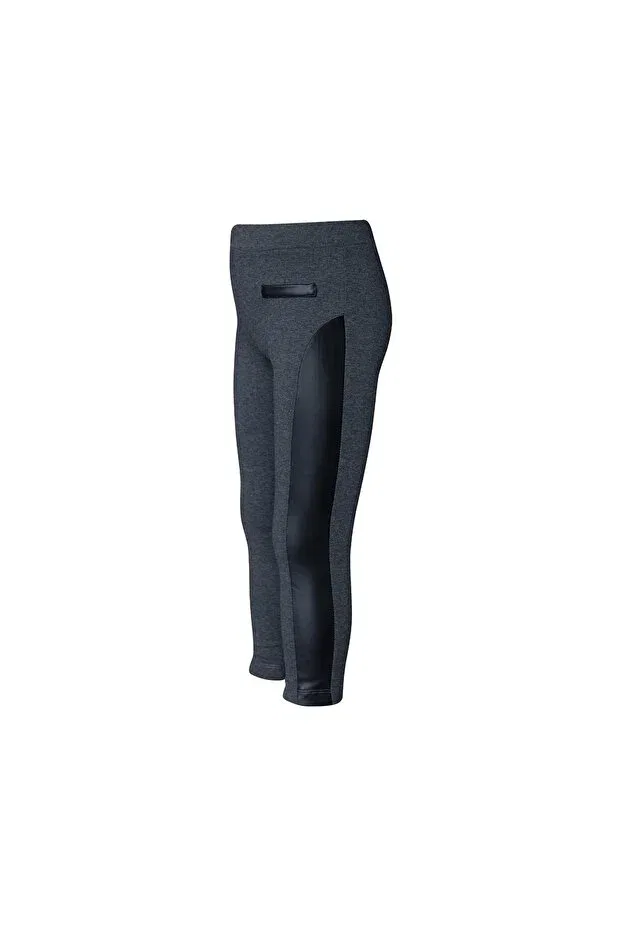 Детские леггинсы для девочек с кожаными вставками Lovetti, Anthracite — фото 2