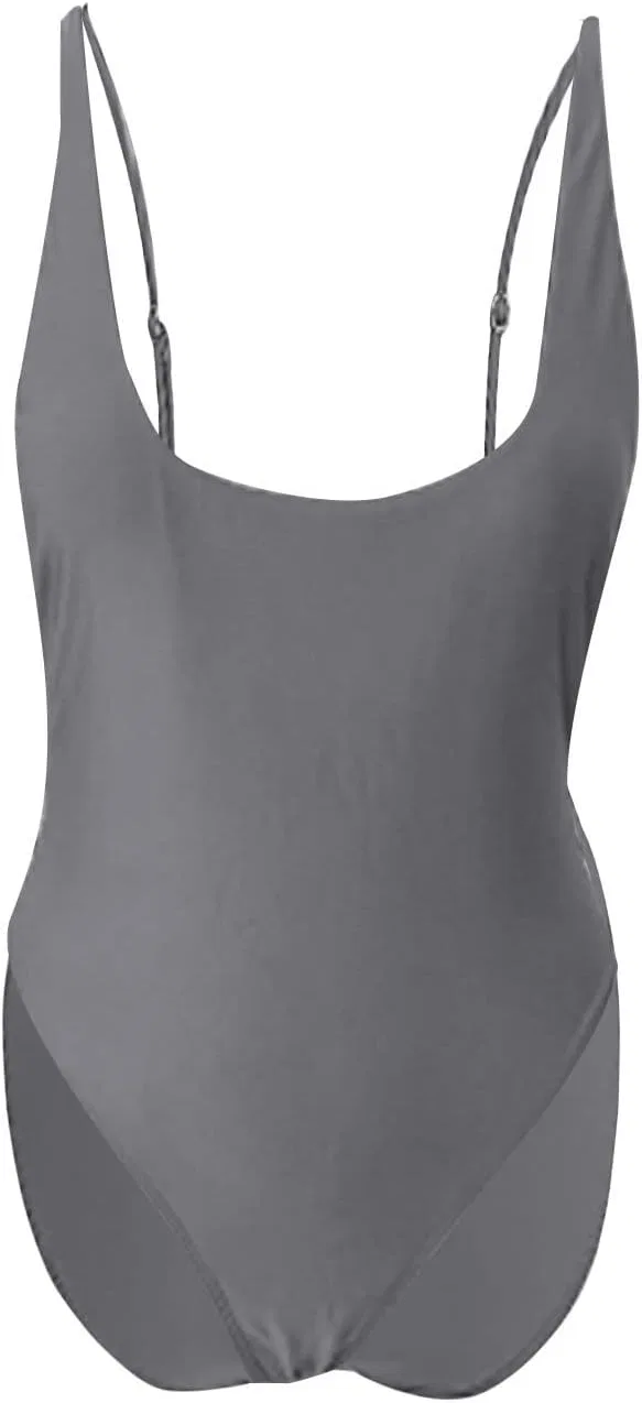 Женский цельный купальник с высоким вырезом Scoop Neck Monokini, Gray — фото 4