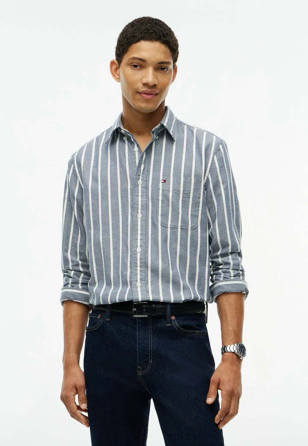 Рубашка из флиса в полоску, прямого кроя Tommy Hilfiger, Carbon Navy Stripe