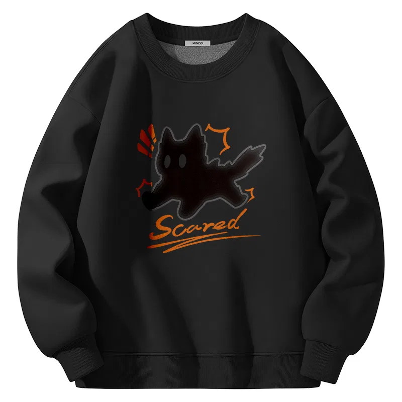Детское худи с принтом MINISO, Heavyweight Air Layer Thermal Black (Scared Black Cat)
