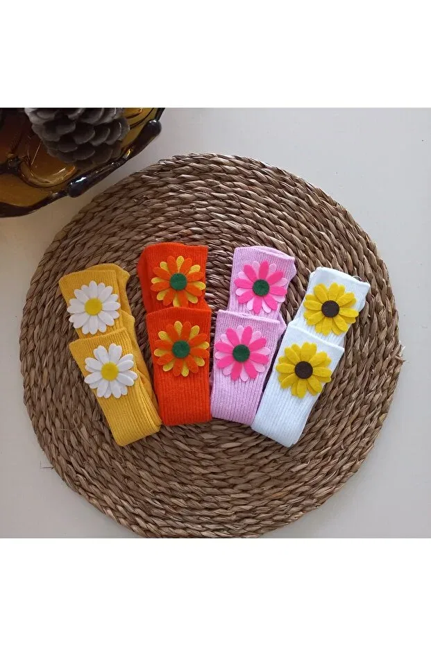 Детские носки для девочек с цветочным принтом Mars Baby, Yellow Pink Orange White — фото 2