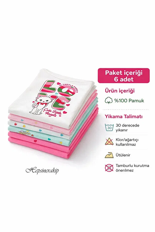 Детский топ для девочек с принтом 6-Piece girls' rope strap b printed d solid color undershirt p cotton u colorful sdf Hepsine Rakip, Mixed — фото 3