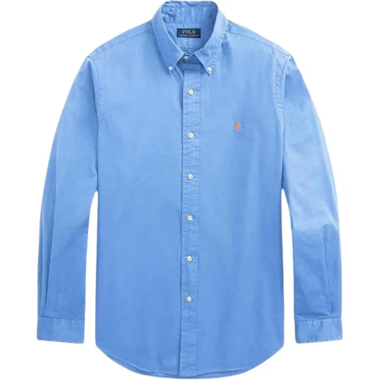 Мужская рубашка синяя с воротником Polo Ralph Lauren