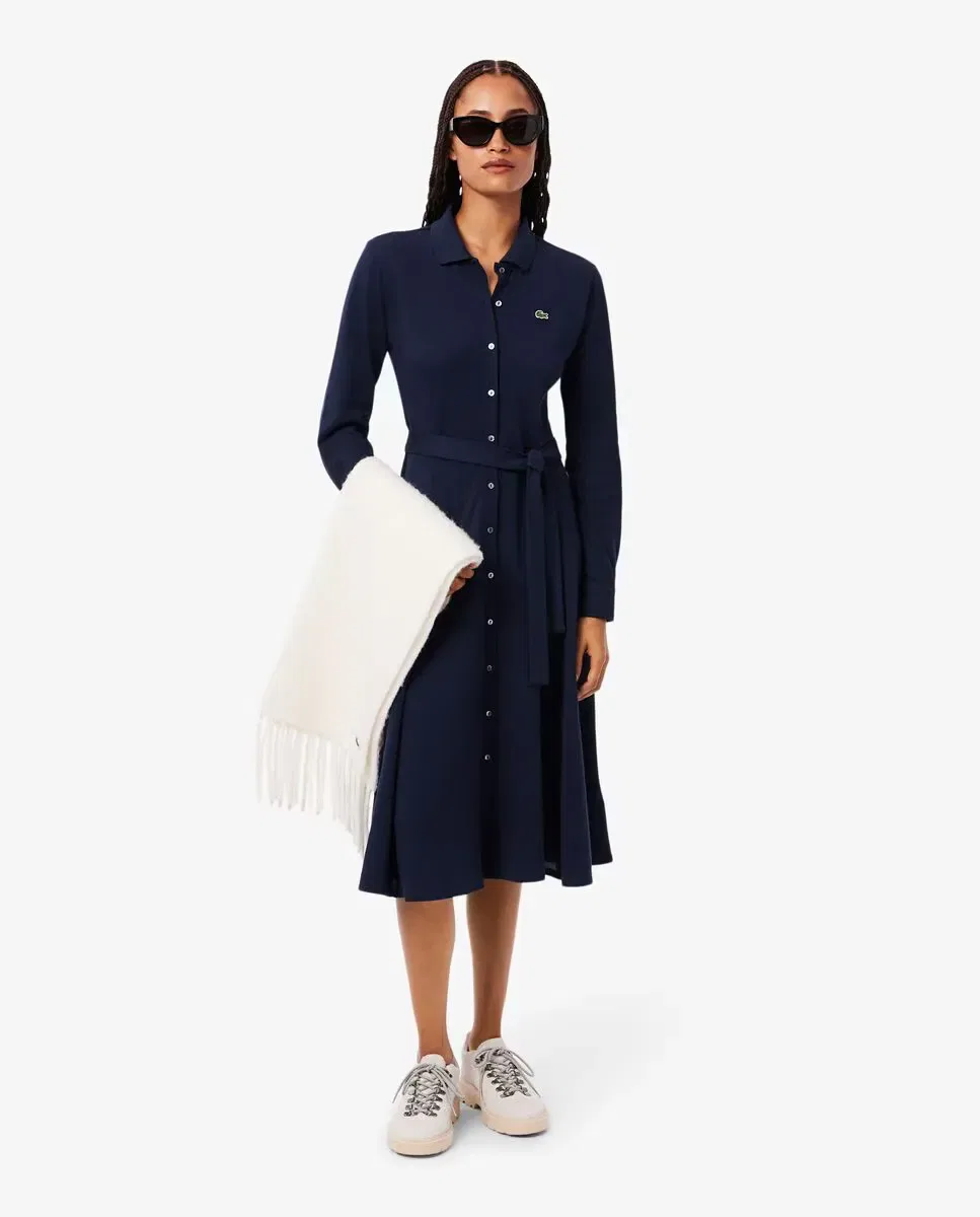 Платье-поло Lacoste Azul Marino, хлопковое, с поясом