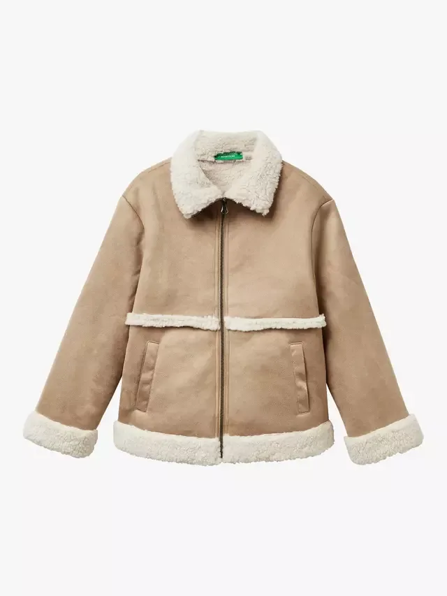 Детская куртка из искусственной овчины, бежевая Benetton
