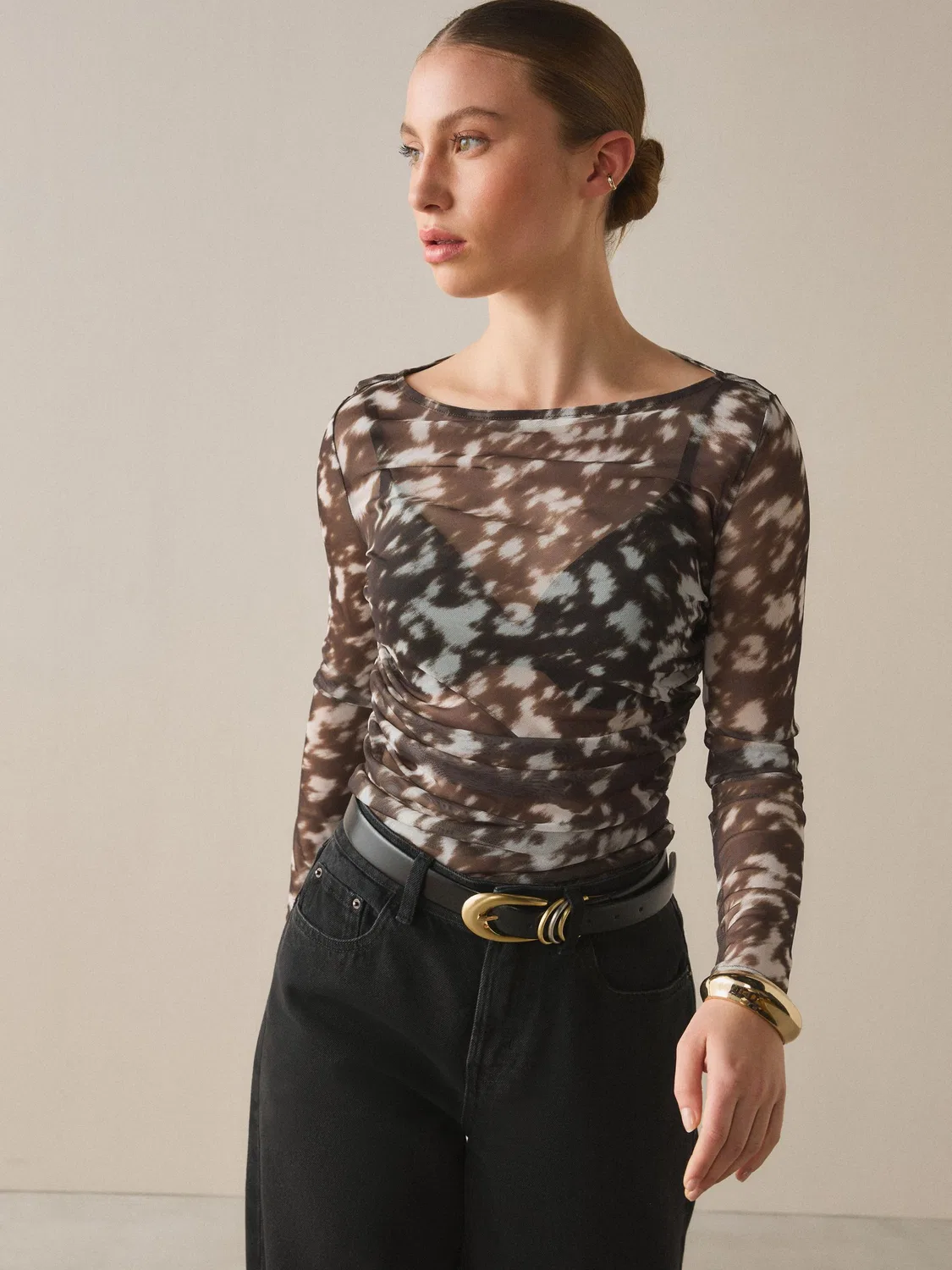 Топ с длинным рукавом Brown Deer Print Next, коричневый с оленьим принтом