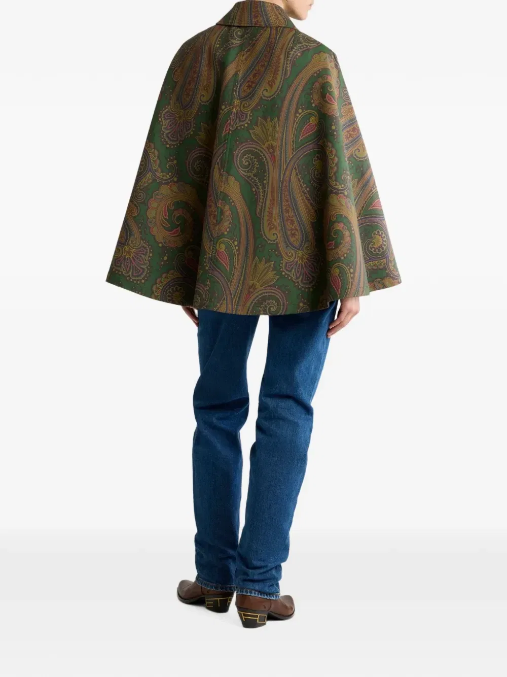 Габардиновый кейп с узором пейсли Etro, зеленый — фото 3