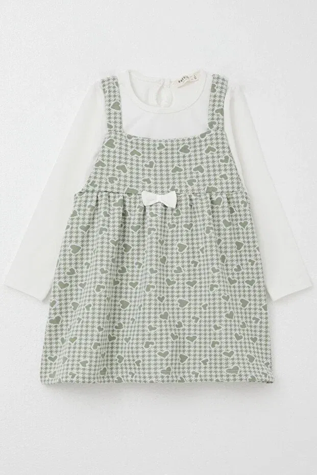 Детское платье для девочек с длинным рукавом Heart & Houndstooth Print Breeze, Mint Green — фото 4