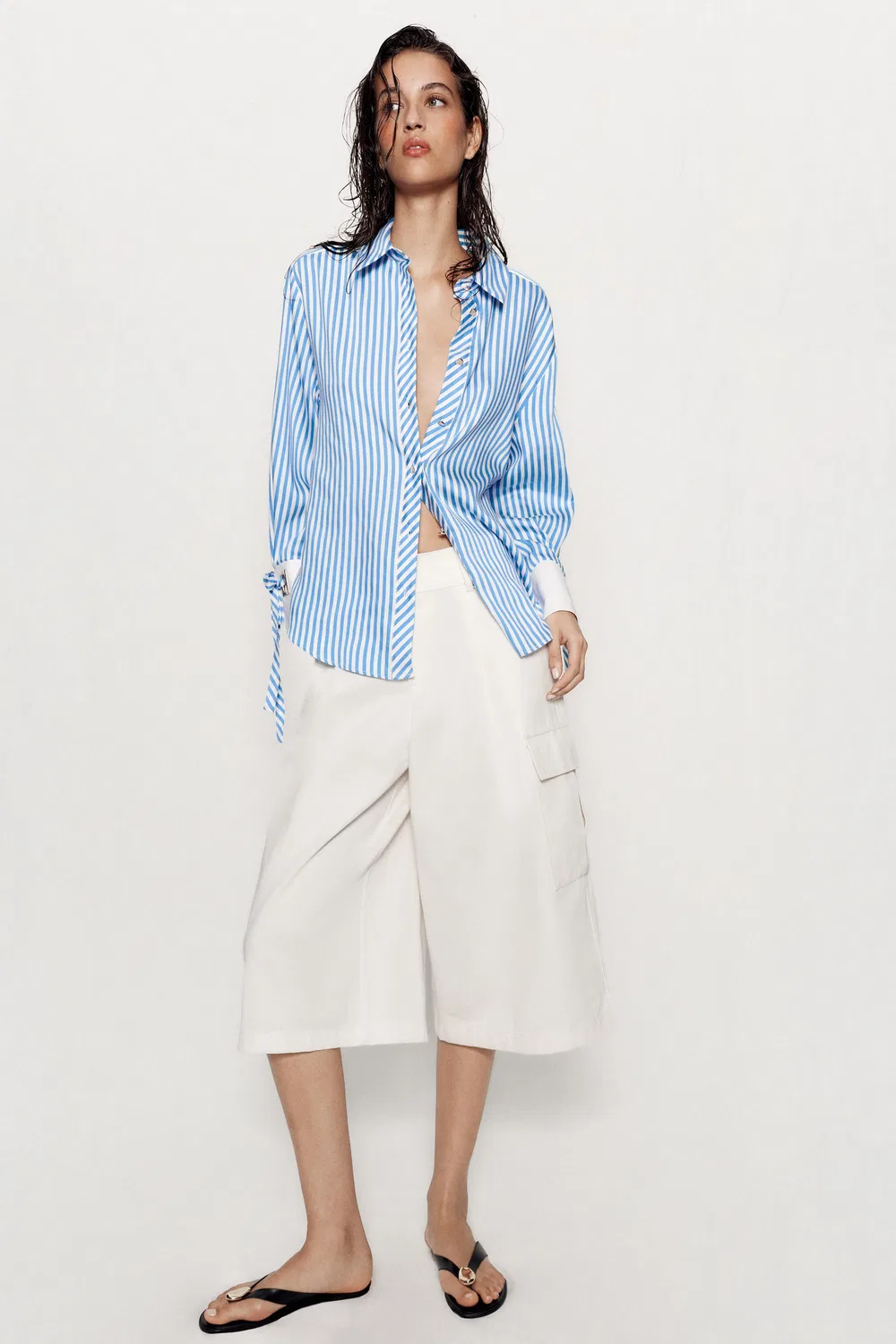 Рубашка в полоску с бантиками ZARA, Blue/White