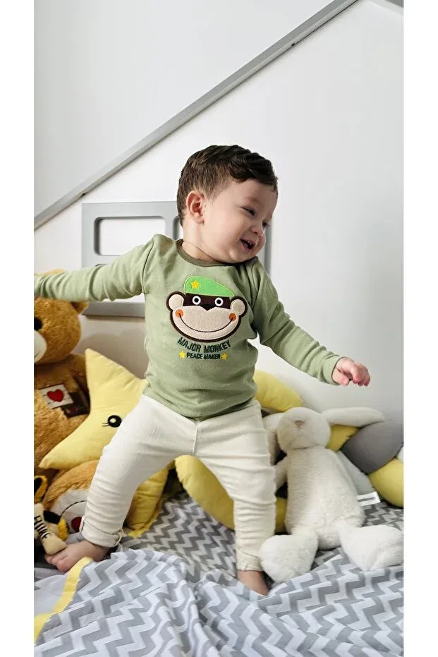 Детские свитшот для мальчиков с вышивкой Major Monkey Td Collection, Khaki — фото 3