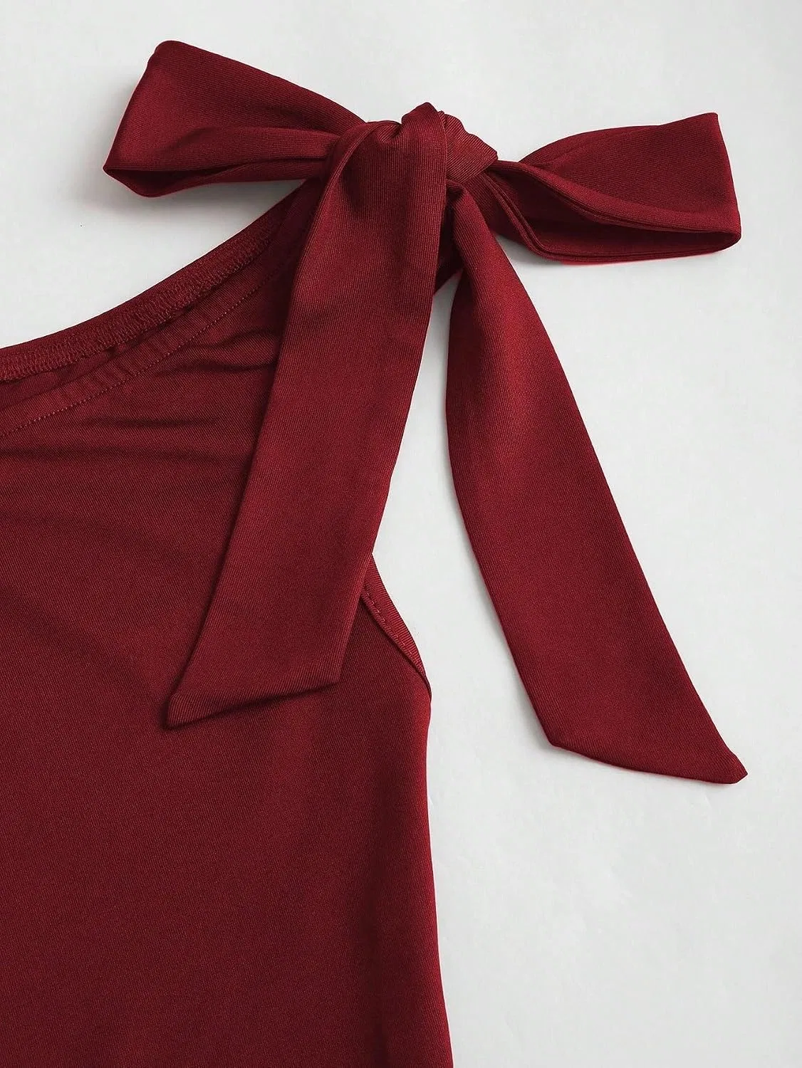 Женское асимметричное мини-платье с воланами Generic, Burgundy — фото 3