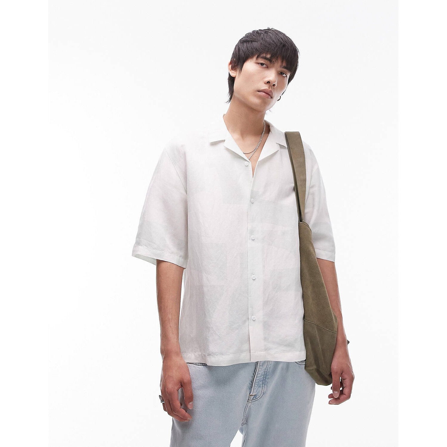 

Рубашка Topman Short Sleeve Relaxed Linen Mix Geo, светло-голубой