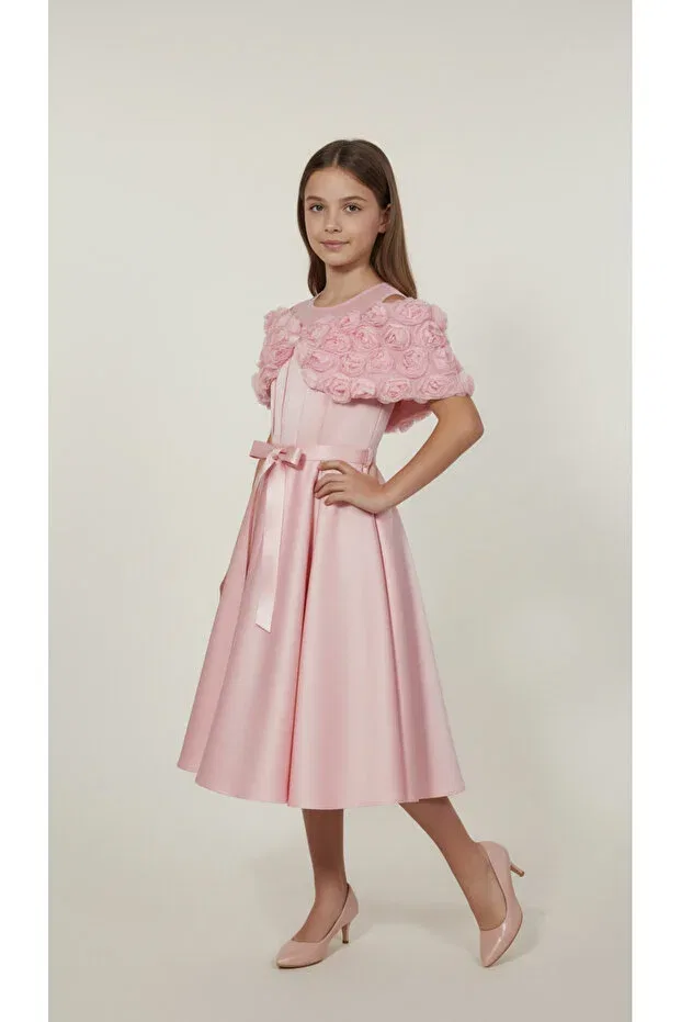 Детское платье для девочек с принтом floral detailed evening dress Melek Golden, Orange-Og353