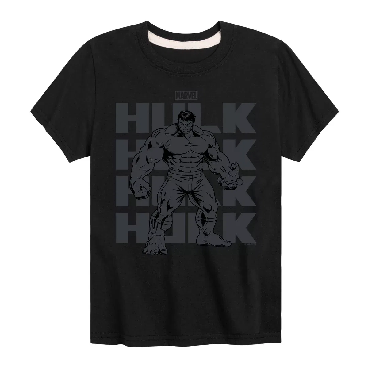 Детская футболка с принтом Hulk Monochrome Marvel, Black