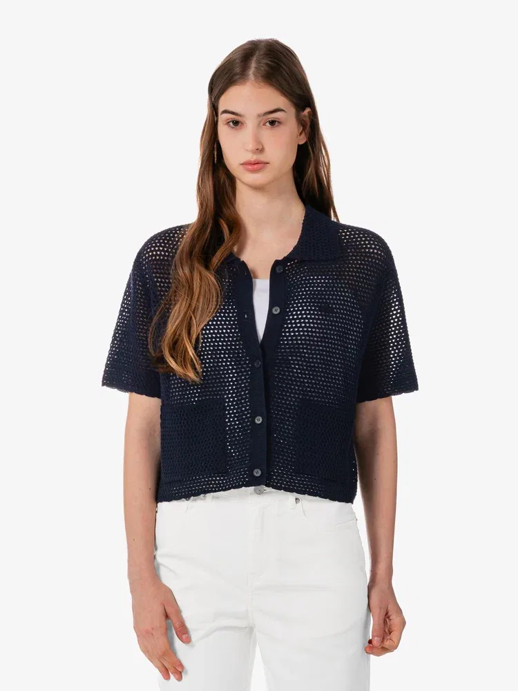 Кардиган женский LACOSTE Navy, вязаный, короткий рукав