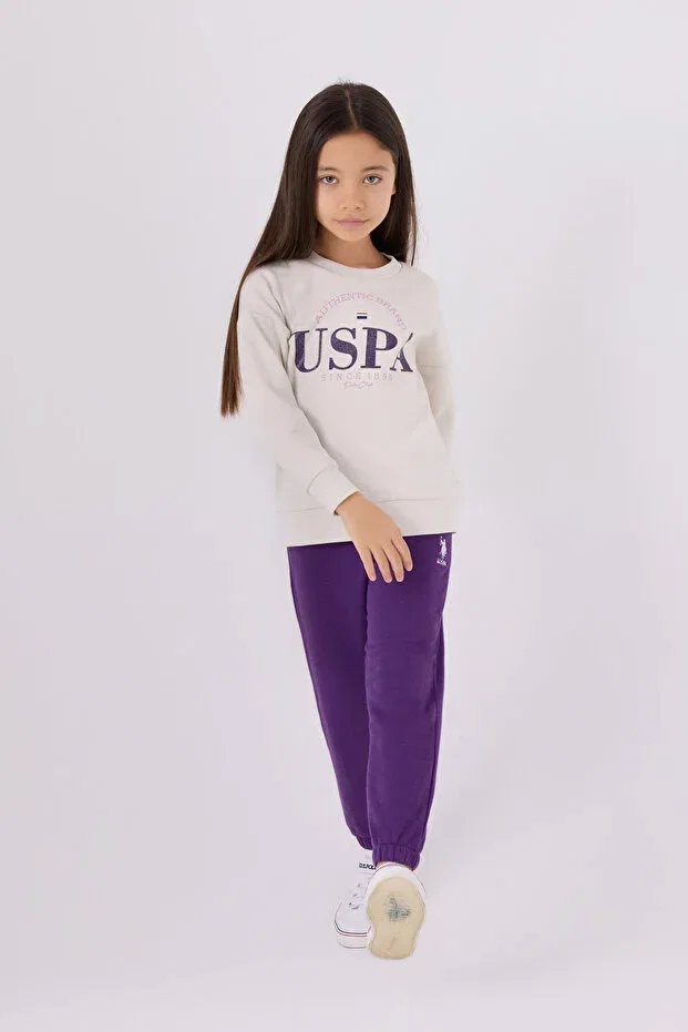 Детский комплект для девочек из футера U.S. Polo Assn., Stone — фото 3