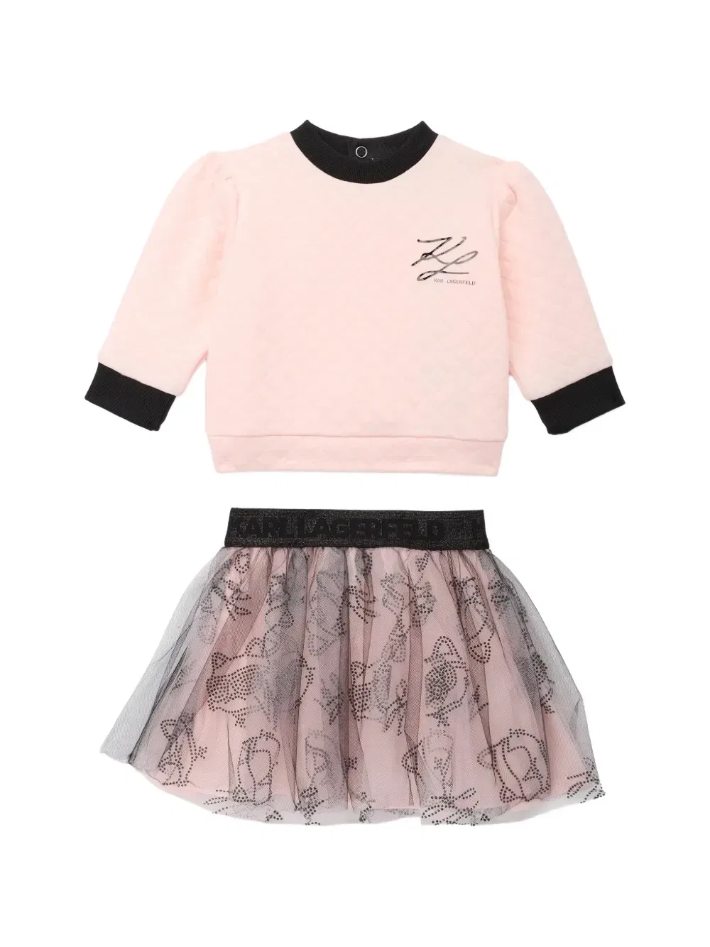 Стеганый комплект с юбкой из тюля Karl Lagerfeld Kids, розовый