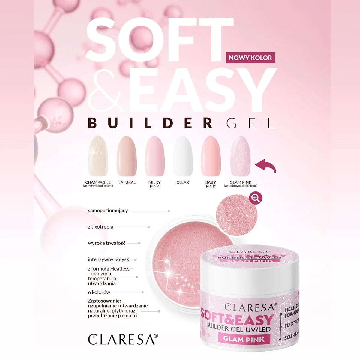 Гель для наращивания ногтей Claresa Soft & Easy Glam Pink 45 г Claresa — фото 3