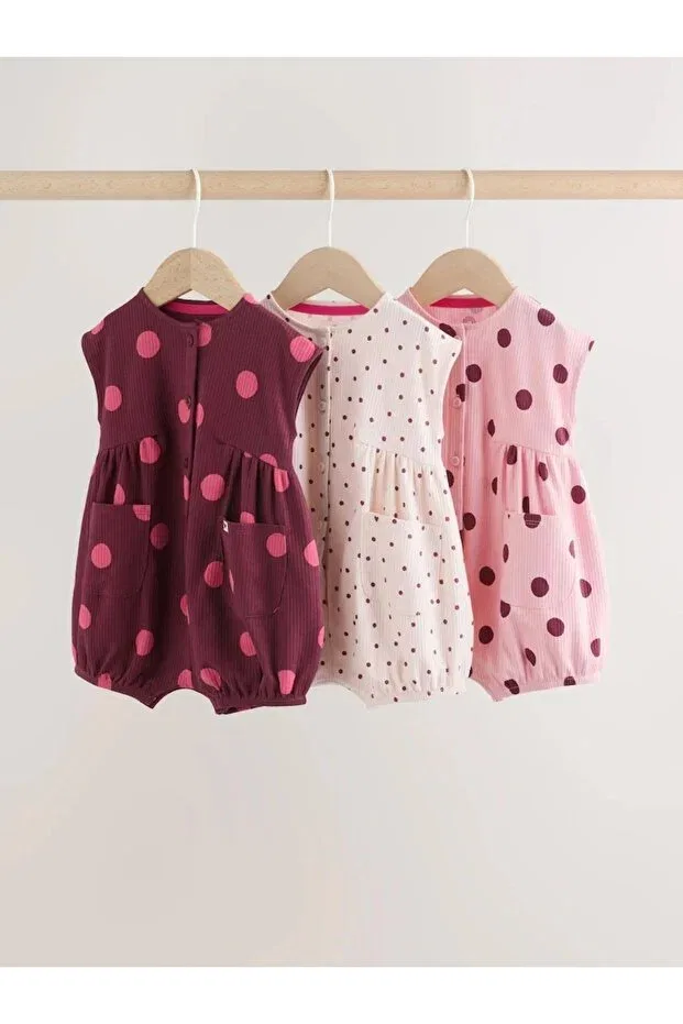 Детское боди-комбинезон для девочек хлопковый комплект из 3 штук Next Baby, Pink