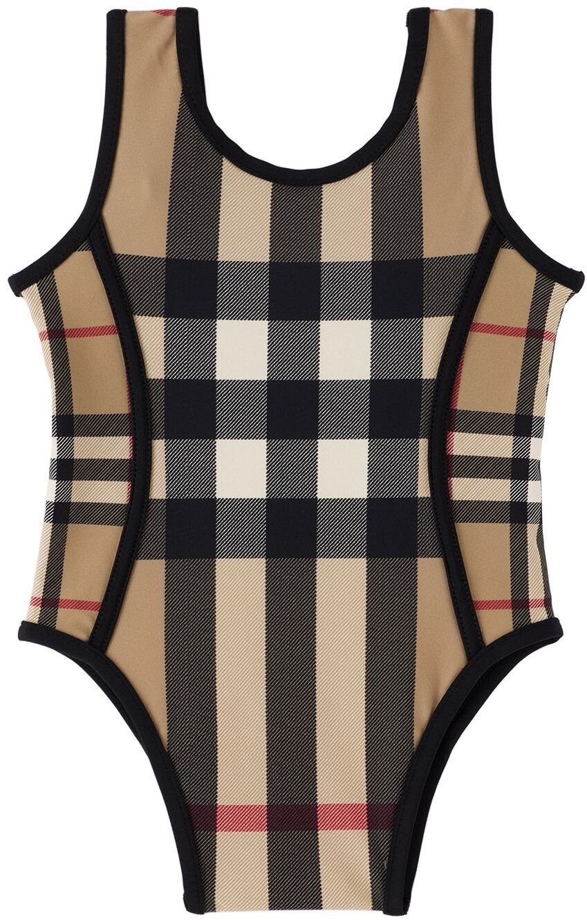 

Детский бежевый цельный купальник в винтажную клетку Burberry