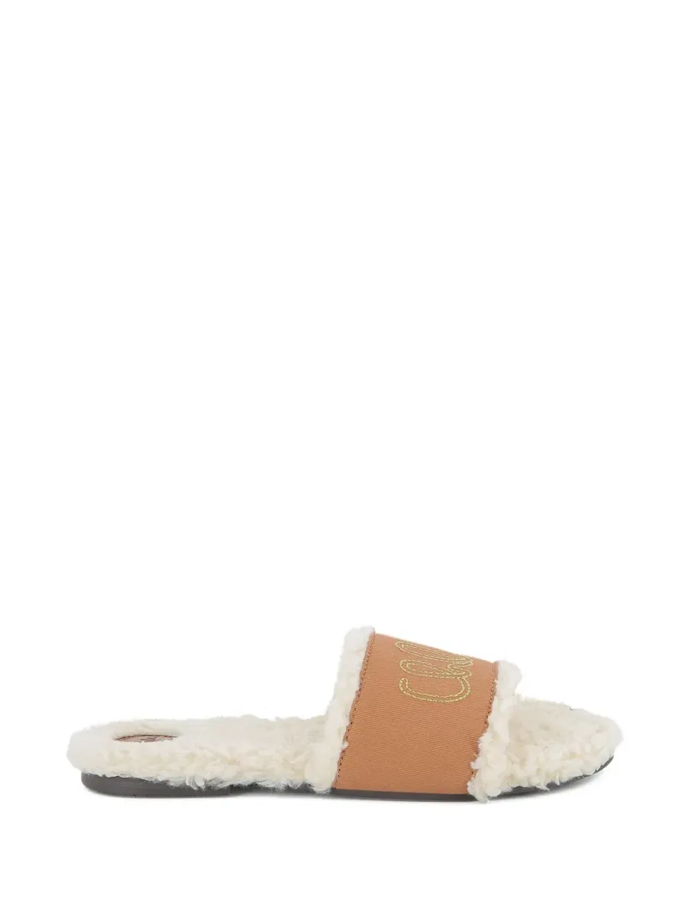 Босоножки из овчины с вышитым логотипом Chloe Kids, бежевый