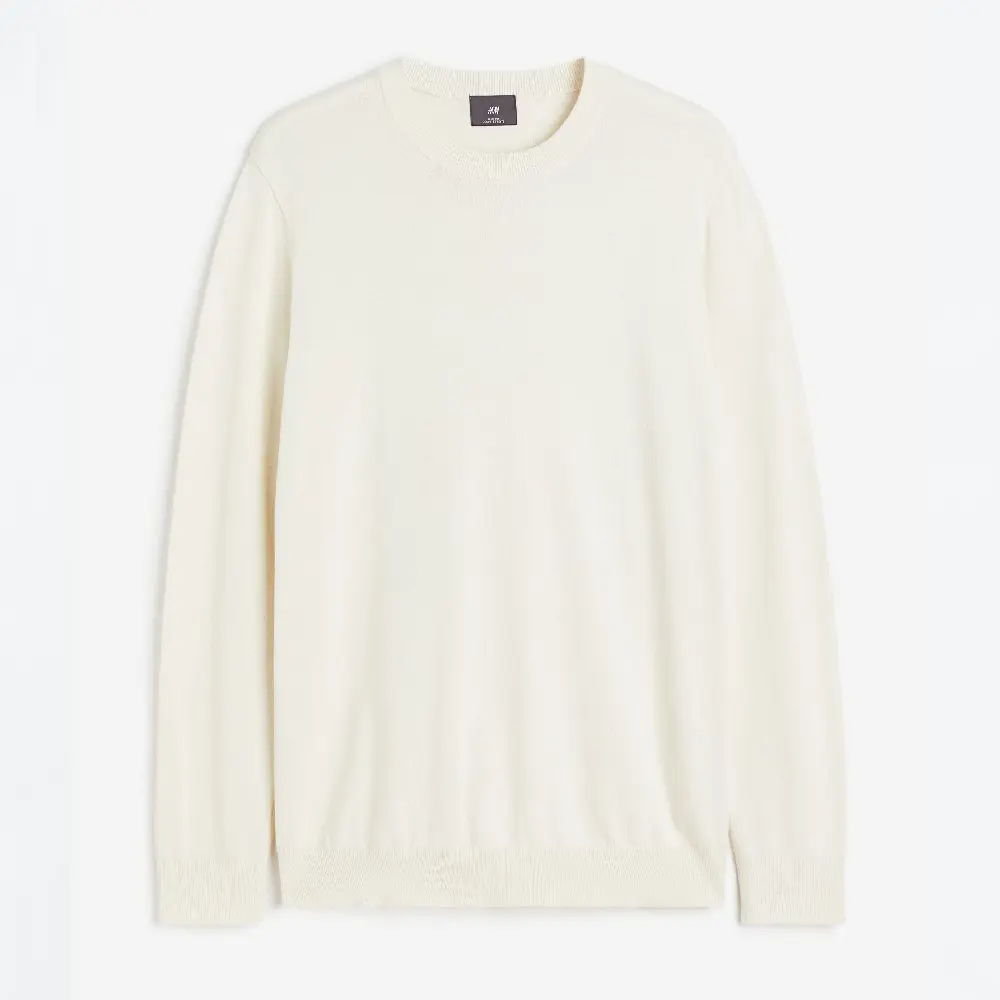 

Свитер H&M Slim Fit Fine-knit Cotton, кремовый, Бежевый, Свитер H&M Slim Fit Fine-knit Cotton, кремовый