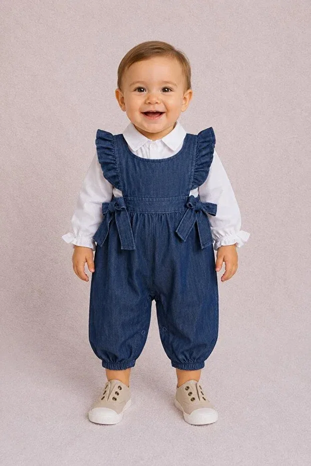 Детский комбинезон для девочек джинсовый с длинным рукавом Lil-Va Kids, Navy Blue