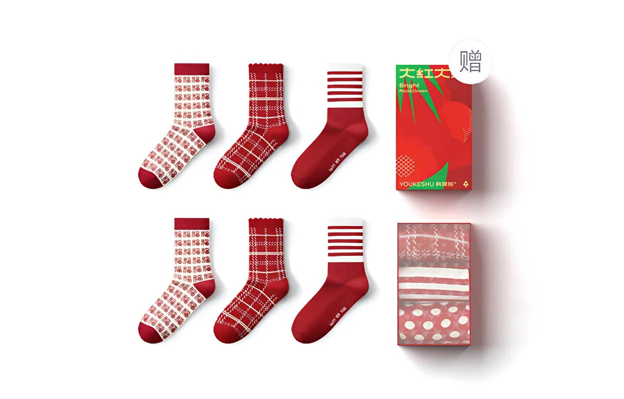 Детские носки с принтом Full of Blessing, Red Base Plaid, Red Stripes, YOUKESHU