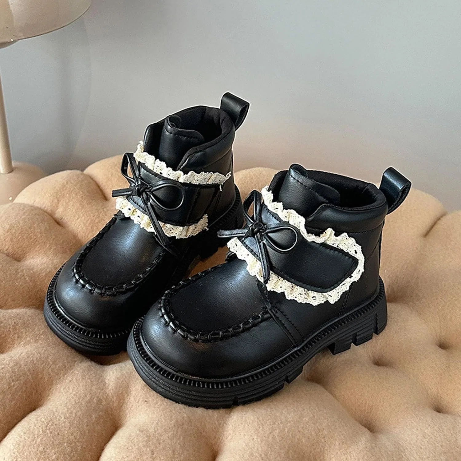 Детские ботинки для девочек с кружевным бантом Zzalalana, Black — фото 2