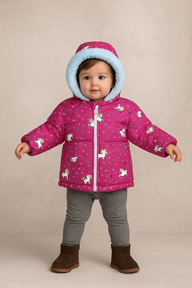 Детское зимнее пальто для девочек с принтом Tosyalı Burak Bebe, Fuji Elephant — фото 3