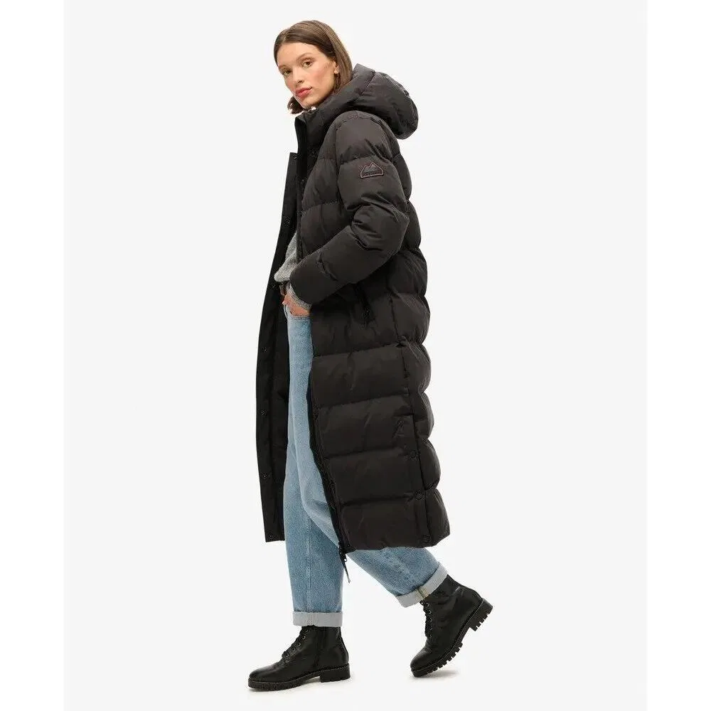 Женская длинная стеганая куртка из микрофибры Superdry, Черный — фото 4