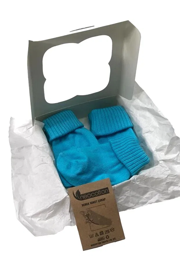Детские носки для новорожденных хлопковые набор 3 шт Solid color 3-piece cotton flexible baby socks with cuffs Neocotton, Turquoise — фото 2
