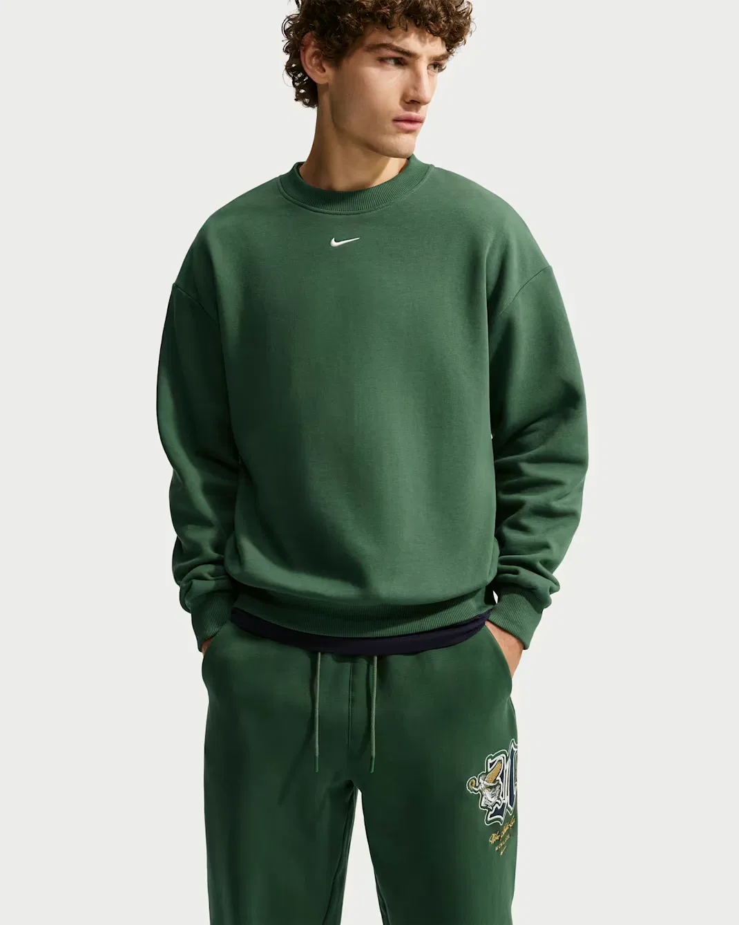 Мужская толстовка с круглым вырезом Nike Solo Fleece, Fir/Sail