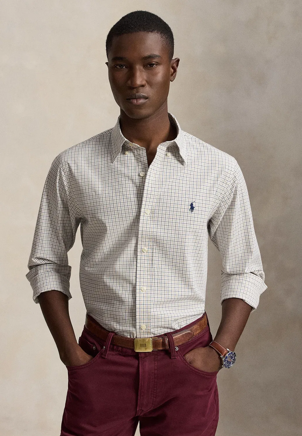 Рубашка из эластичного поплина, сшитая на заказ Polo Ralph Lauren, 7353C White Clssc Camel Multi
