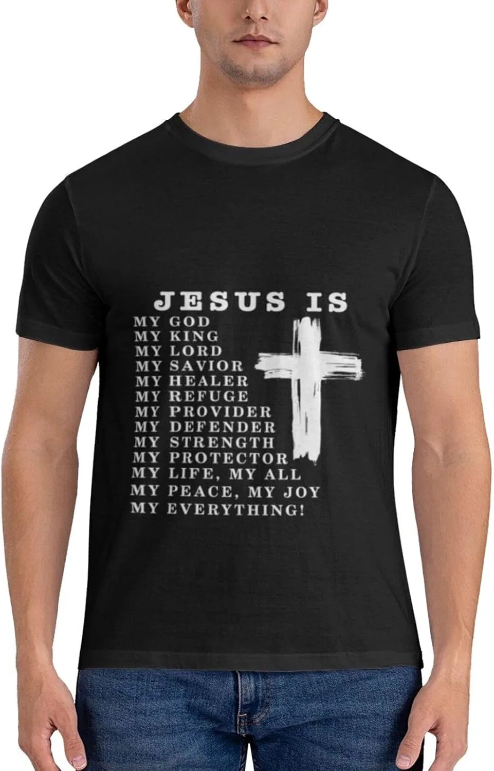 Мужская футболка с принтом Letter Print, Jesus is My God My King My Savior Christian White — фото 2