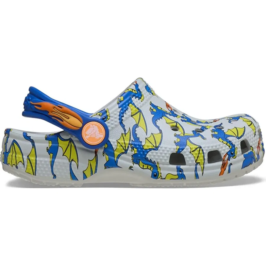 Тапочки для мальчика Classic Dragon Graphic Clog Crocs, Белый
