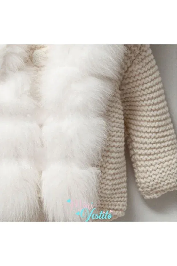 Детский кардиган с принтом Fur look hooded knitwear cardigan with welsoft inside Minivestito, Nude Color — фото 3