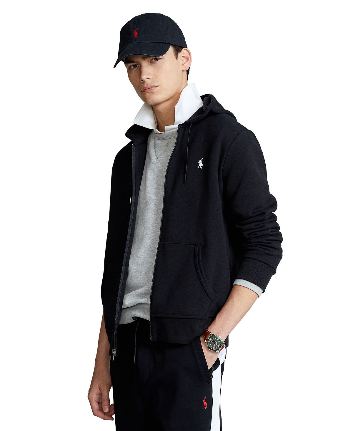 

Мужская толстовка с капюшоном и молнией во всю длину двойной вязки Polo Ralph Lauren, черный
