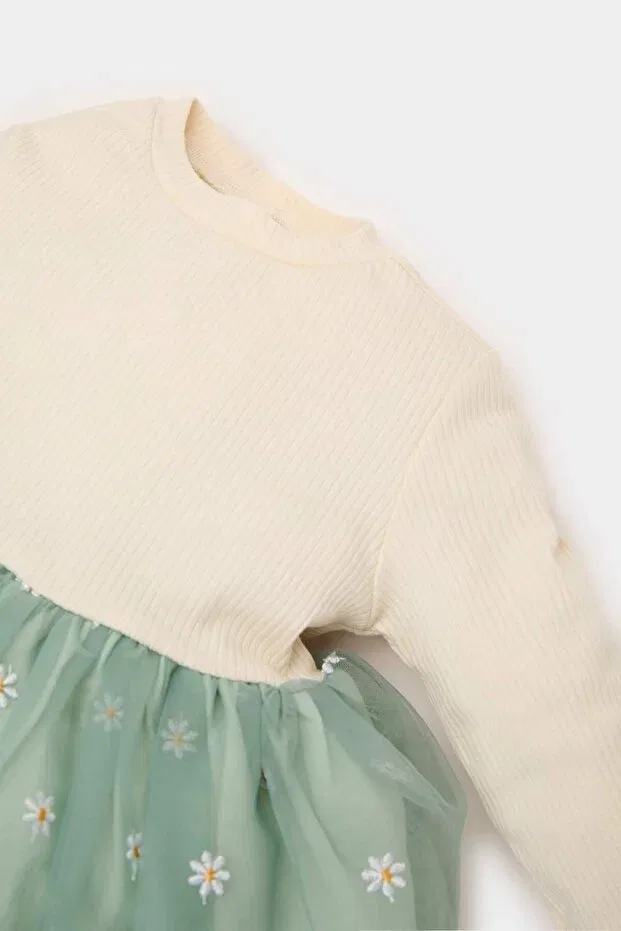 Детское платье для девочек хлопковое Floral long sleeve tulle dress baby girl d9327a525sp Defacto, Green Gn1114 — фото 2