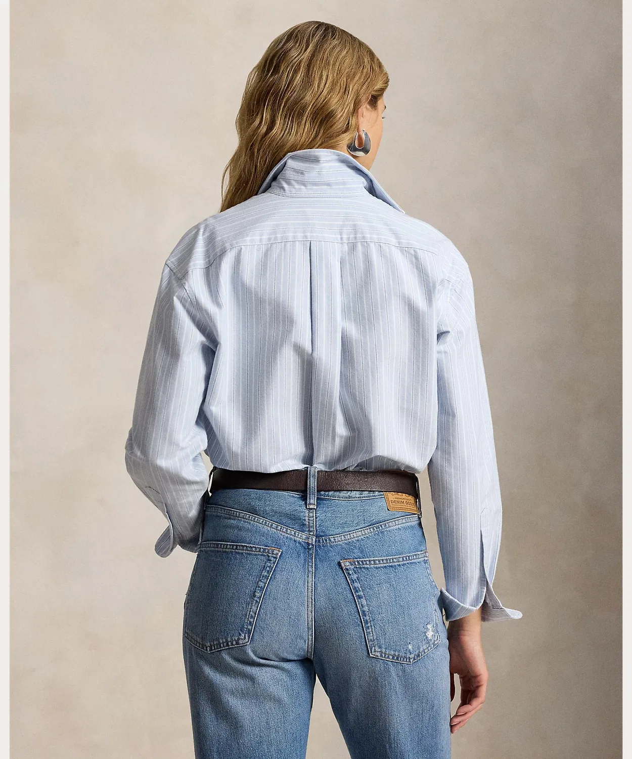 Женская рубашка свободного кроя из хлопка оксфорд, с длинным рукавом Polo Ralph Lauren, Blue — фото 3